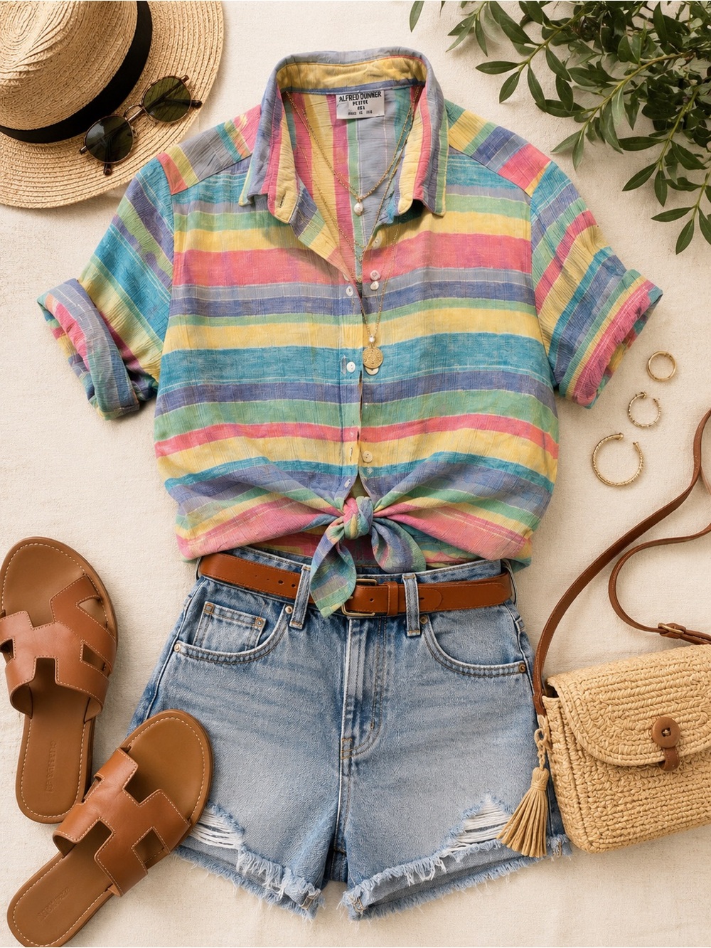 Multicolor Striped Short-Sleeve Shirt - Casual Summer Top Alfred Dunner